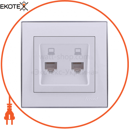 Розетка комп'ютерна подвійна 703-0225-141 Колір Білий/Хром 2 шт. RJ45 роз'єм CAT5, Lezard, 703-0225-141