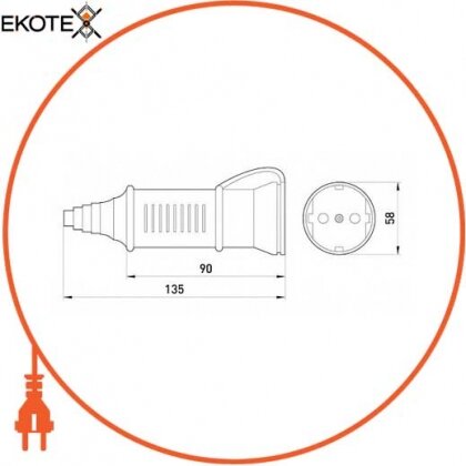 Розетка переносна e.socket.pro.2.16, 2п., 220В, 16А (212), Enext, p012022