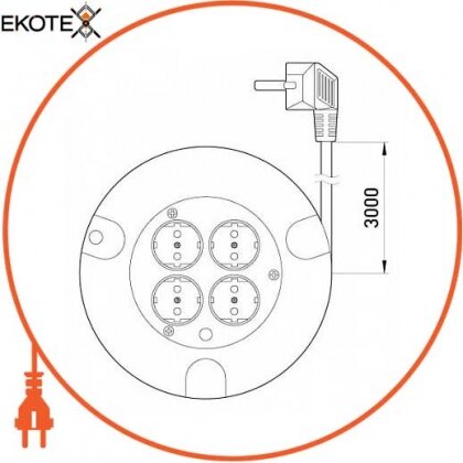 Enext s042072 удлинитель e.es.ring4.4.3.z.h.b рулеточного типа круглом корпусе 4, 4 гнезда, 3м с з/к защитой от перегрузки, baby protect, провод 3х1,5кв.мм