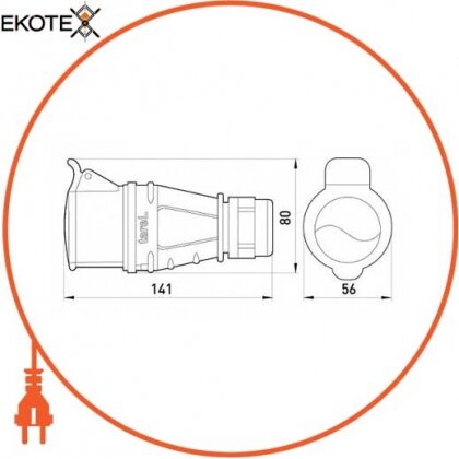 Силова розетка переносна. 3Р+Z, 400В, 16А, IP44 безгвинтова, Enext, 134S
