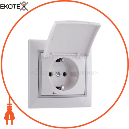 Розетка з/з з кришкою - FireProof Бакеліт 701-0215-123B Колір Білий / Сірий 250V 16A~, Lezard, 701-0215-123B