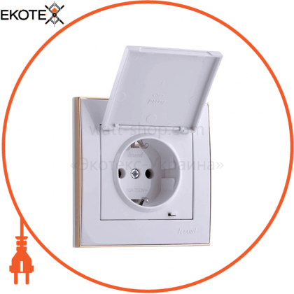 Розетка з/з з кришкою - FireProof Бакеліт 703-0226-123B Колір Білий /Золото 250V 16A~, Lezard, 703-0226-123B