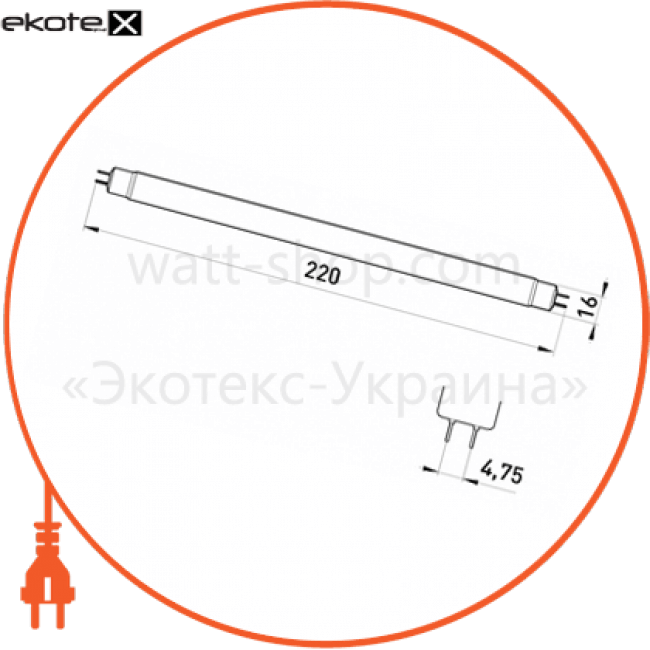 Лампа люмінесцентна e.fl.t5.g5.6.uv G5 T5 6Вт ультрафіолетова, Enext, l006016