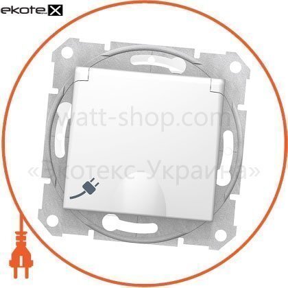 Sedna Розетка одинарне, бокове заземлення IP44 16A, кришка, без рамки білий, Schneider, SDN3100321