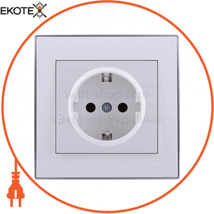 Розетка з/з - FireProof Бакеліт 703-0225-122B Колір Білий/Хром 250V 16A~, Lezard, 703-0225-122B