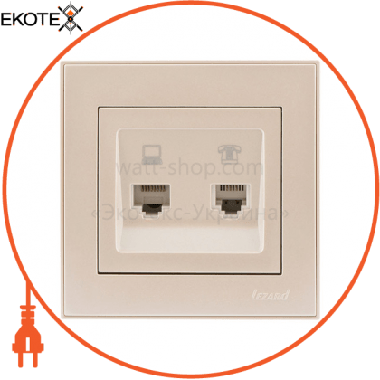 Розетка комп'ютер+телефон 703-3030-143 Колір Перлинно-білий металік RJ45 CAT5 +RJ11 роз'єм, Lezard, 703-3030-143