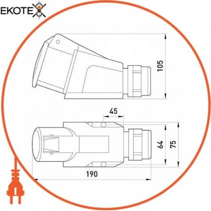 Силова розетка стаціонарна 3Р + Z, 400В, 32А, IP44, Enext, 448
