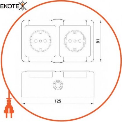Розетка подвійна e.dew.1232.gr з з/к, для зовнішнього монтажу, IP 44., Enext, p044010