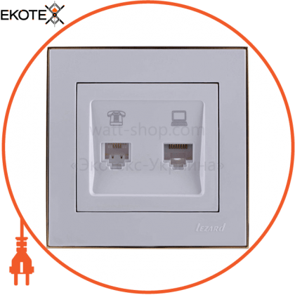 Розетка комп'ютер+телефон 703-0226-143 Колір Білий /Золото RJ45 CAT5 +RJ11 роз'єм, Lezard, 703-0226-143