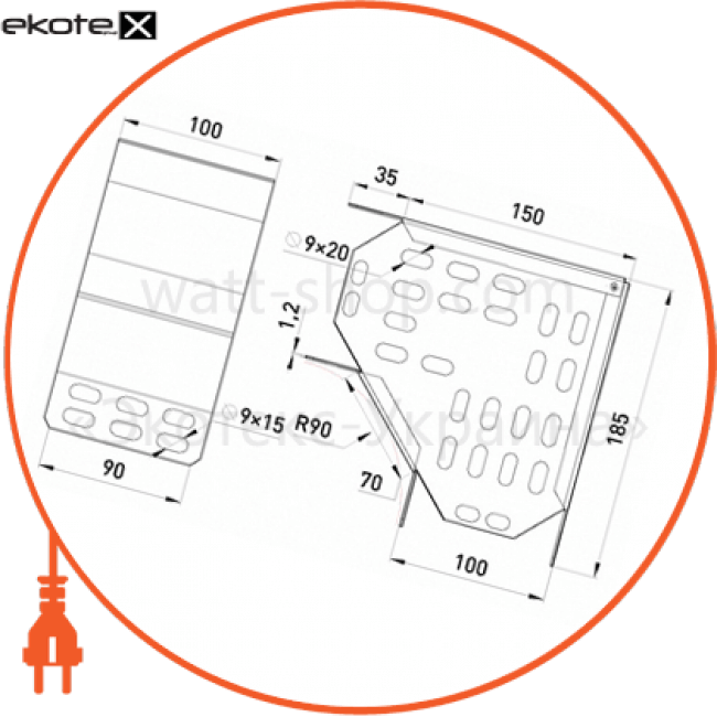 Кут горизонтальний 90 град 100х100 мм, Enext, 110-10