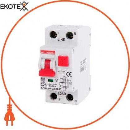 Enext p0720010 выключатель дифференциального тока с защитой от сверхтоков e.rcbo.pro.2.c25.30, 1p+n, 25а, с, тип а, 30ма