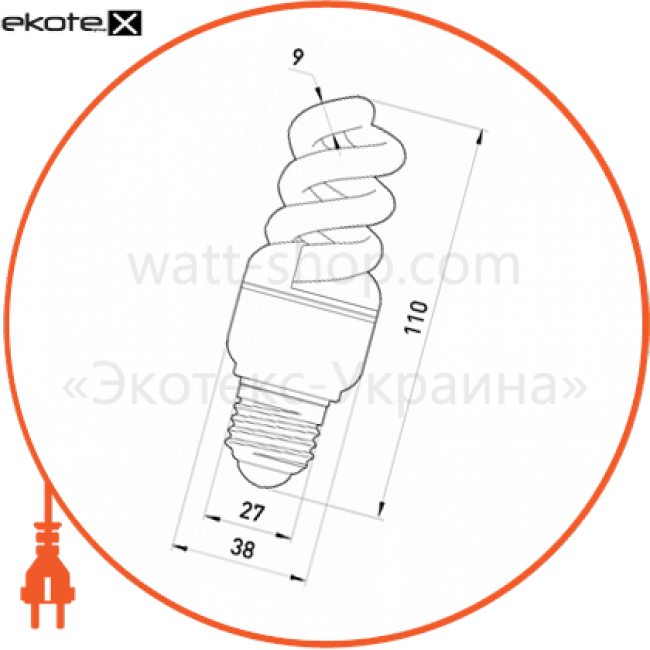 Лампа енергозберігаюча e.save.screw.E27.11.2700, тип screw, патрон Е27, 11W, 2700 ДО, Enext, l0250004