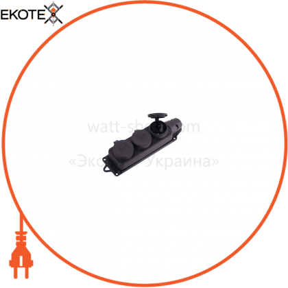 Розетка зовнішньої установки потрійна з заглушками, IP44 106-0400-0101 2P+PE, 1*16A, 220-240V (каучук), Lezard, 106-0400-0101