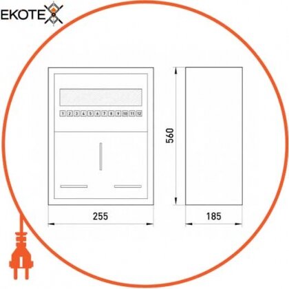 Шафа розподільний e.mbox.UA-3-Z/О мет. навісний, 3-ф. лічильник,12 мод. замком вікном, 560х255х185 мм, Enext, RU-3-Z/О