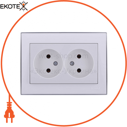 Розетка подвійна б/з - FireProof Бакеліт 703-0225-128B Колір Білий/Хром 250V 16A~, Lezard, 703-0225-128B