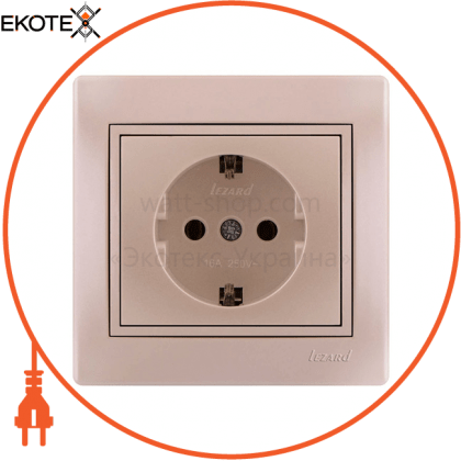 Розетка з/з - FireProof Бакеліт 701-3030-122B Колір Перлинно-білий металік 250V 16A~, Lezard, 701-3030-122B