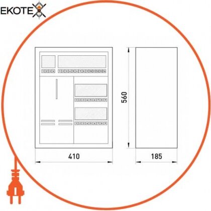 Шафа розподільний e.mbox.RU-36-P-Z мет. навісний, 3-ф. лічильник,36 мод. замком, 560х410х185 мм, Enext, RU-36-P-Z