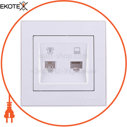 Розетка комп'ютер+телефон 703-0202-143 Колір Білий/Білий RJ45 CAT5 +RJ11 роз'єм, Lezard, 703-0202-143