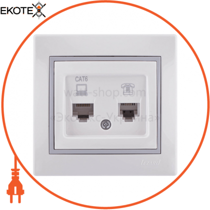 Розетка комп'ютер+телефон 701-0215-144 Колір Білий / Сірий RJ45 Cat6 + RJ11 роз'єм, Lezard, 701-0215-144