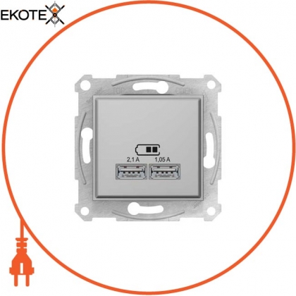 Sedna - подвійний зарядний пристрій USB 2.1 A - aluminium, Schneider, SDN2710260