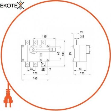 Enext i0590002 выключатель-разъединитель нагрузки e.industrial.ukg.160.3, 3р, 160а, с фронтальной рукояткой управления