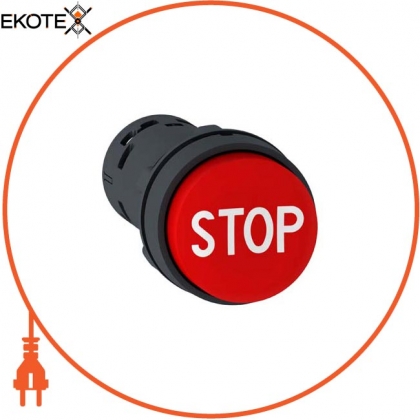 Кнопка 22 мм червона з виступаючому штовхачем, з маркуванням STOP, Schneider, XB7NL4234