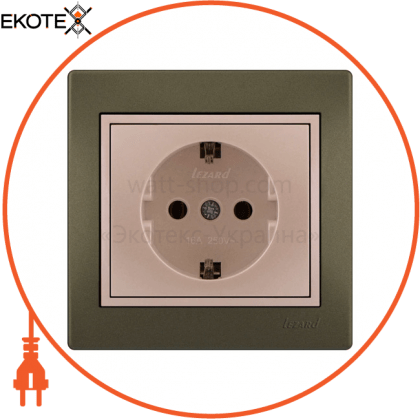 Розетка з/з - FireProof Бакеліт 701-3130-122B Колір Прохідна 250V 16A~, Lezard, 701-3130-122B