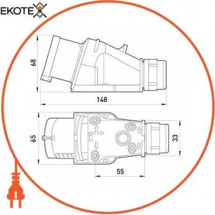 Силова вилка стаціонарна розбірна 3Р+Z, 400В, 16A, IP44 безгвинтова, Enext, 114S