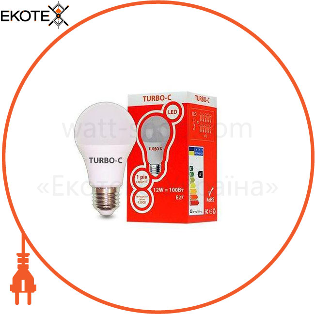 Elcor 534332 светодиодная led лампа turbo-c 534332 а60 12вт е27 шар 960лм 4200к