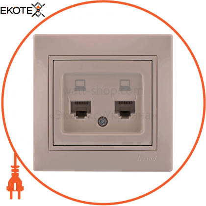 Розетка комп'ютерна подвійна 701-0303-141 Колір Крем / Крем 2 шт. RJ45 роз'єм CAT5, Lezard, 701-0303-141