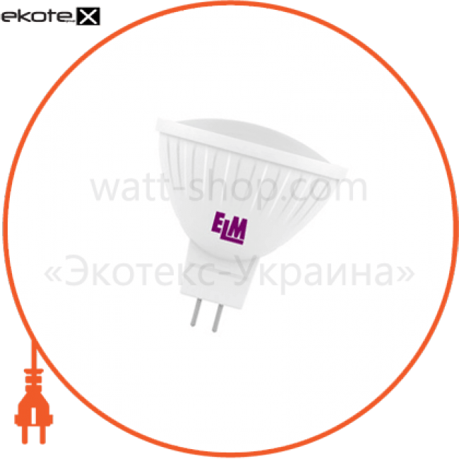 Лампа світлодіодна MR-16 PA-21 5W GU5,3 3000K алюмопласт. корп. 18-0002, ELM, 18-0002