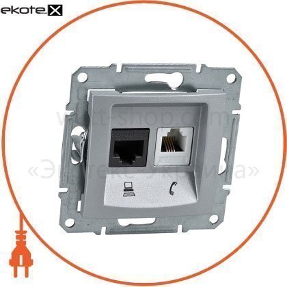 Sedna Розетка телефон+PCRJ11 + RJ45 cat.6 UTP без рамки, алюмінієвий, Schneider, SDN5200160