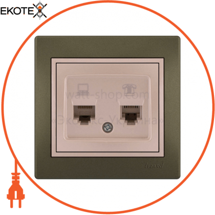 Розетка комп'ютер+телефон 701-3130-143 Колір Прохідна RJ45 CAT5 +RJ11 роз'єм, Lezard, 701-3130-143