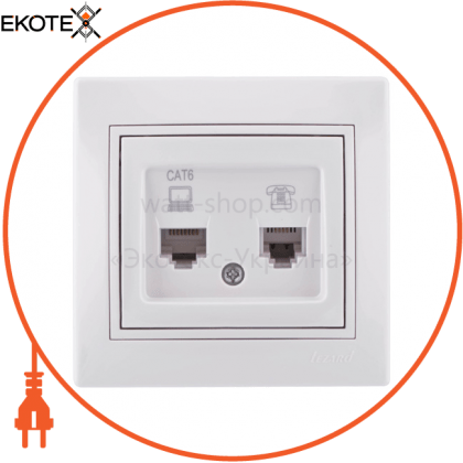 Розетка комп'ютер+телефон 701-0202-144 Колір Білий/Білий RJ45 Cat6 + RJ11 роз'єм, Lezard, 701-0202-144
