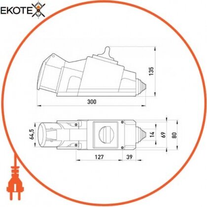 Силова розетка з вимикачем стаціонарна 3Р + Z, 400В, 32А, IP44, Enext, 065/1