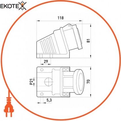 Силова розетка стаціонарна 2Р, 24В, 16А, IP44, Enext, 2322-126
