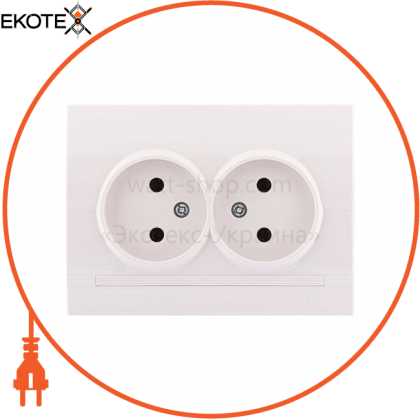 Розетка подвійна б/з - FireProof Бакеліт 702-0202-128B Колір Білий/Білий 250V 16A~, Lezard, 702-0202-128B