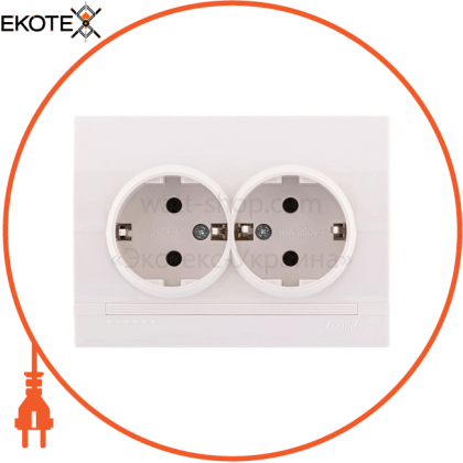 Розетка подвійна з/з - FireProof Бакеліт 702-0202-127B Колір Білий/Білий 250V 16A~, Lezard, 702-0202-127B