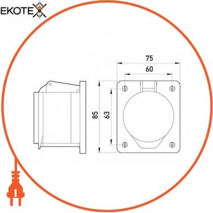 Силова розетка вбудована e.socket.pro.4.16.wall, 4п., 16А 380В (414), Enext, p012012