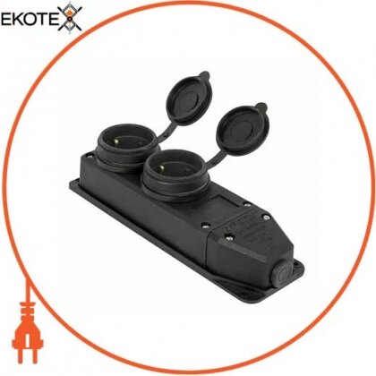 Розетка подвійна з захисною кришкою каучукова e.socket.rubber.029.2.16, з з/к, 16А, Enext, s9100026