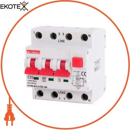 Enext p0720023 выключатель дифференциального тока с защитой от сверхтоков e.rcbo.pro.4.c32.100, 3p+n, 32а, с, тип а, 100ма
