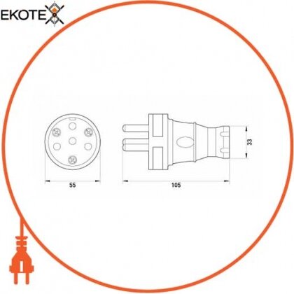 Enext s9100028 силова вилка переносна каучукова e.plug.rubber.030.25, 4п. 25а