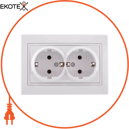 Розетка подвійна з/з - FireProof Бакеліт 701-0202-127B Колір Білий/Білий 250V 16A~, Lezard, 701-0202-127B