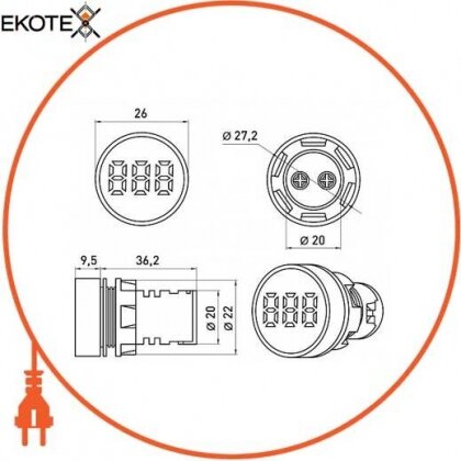 Enext s009039 арматура светосигнальная с индикатором напряжения и тока e.ad22.va диам.22мм, 50-500в, 0-100 а арматура светосигнальная с индикатором напряжения и тока e.ad22.va диам. 22мм, 50-500в, 0-100 а