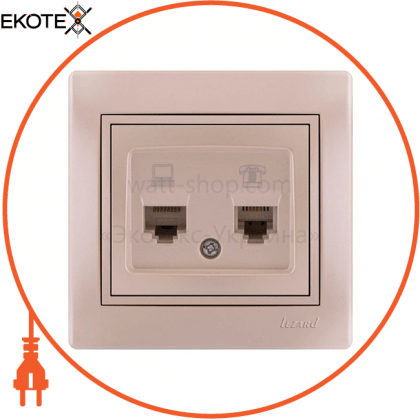 Розетка комп'ютер+телефон 701-3030-143 Колір Перлинно-білий металік RJ45 CAT5 +RJ11 роз'єм, Lezard, 701-3030-143