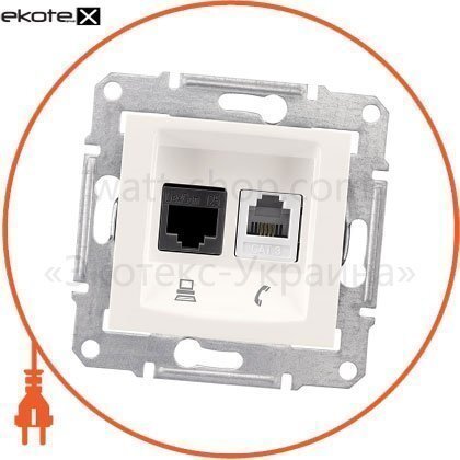 Sedna Розетка телефон+PCRJ11 + RJ45 cat.6 UTP без рамки, кремовий, Schneider, SDN5200123