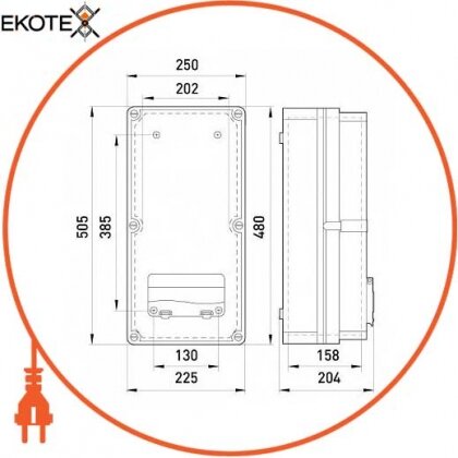 Коробка розподільна пластикова ZP50 IP55 (505*250*204) c під вікном 8-модулів, Enext, 9703-000