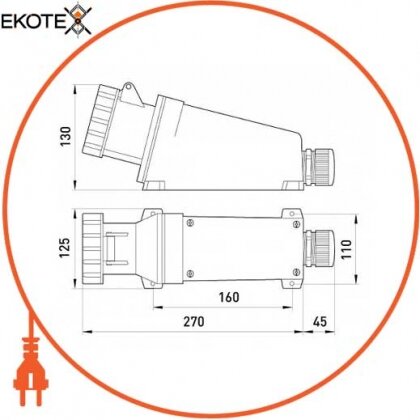 Силова розетка стаціонарна e.socket.pro.5.63, 5п., 380В, IP 67, 63А (135), Enext, p012009