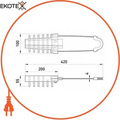 Enext p027002 анкерный изолированный зажим e.i.clamp.pro.rope.70.120, 70-120 кв.мм, на тросике