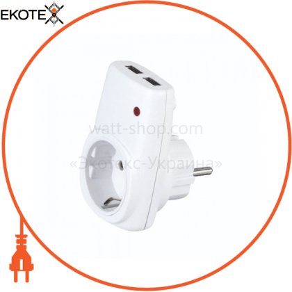 Розетка з заз. 16А 250V+2-USB 5V 2,1A  біла, Horoz Electric, 113-001-0001
